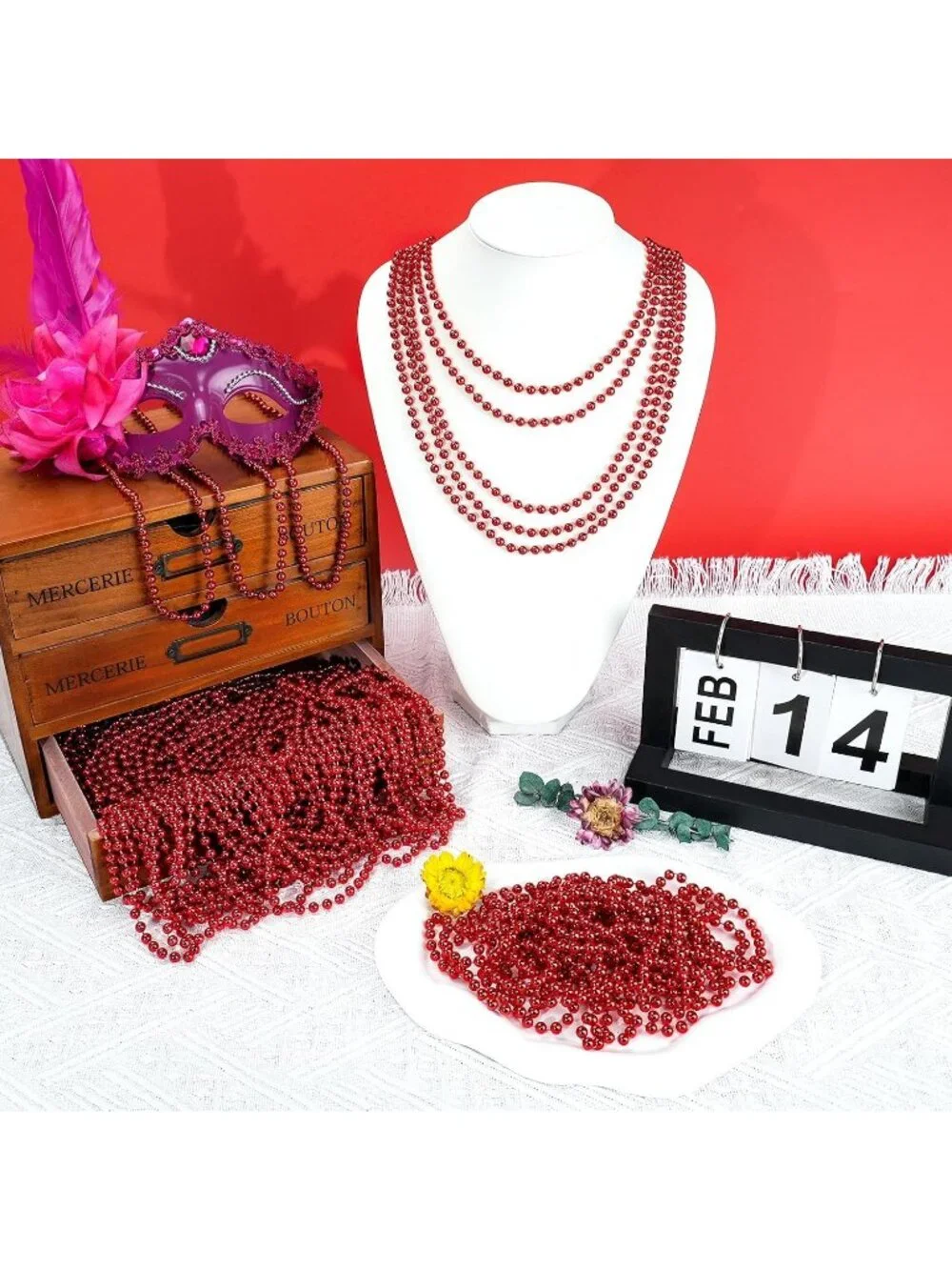 100PCS Red Mardi Gras Bead Necklaces 33